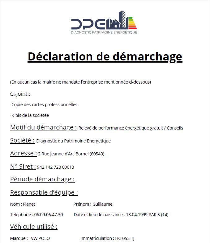 Déclaration démarchage