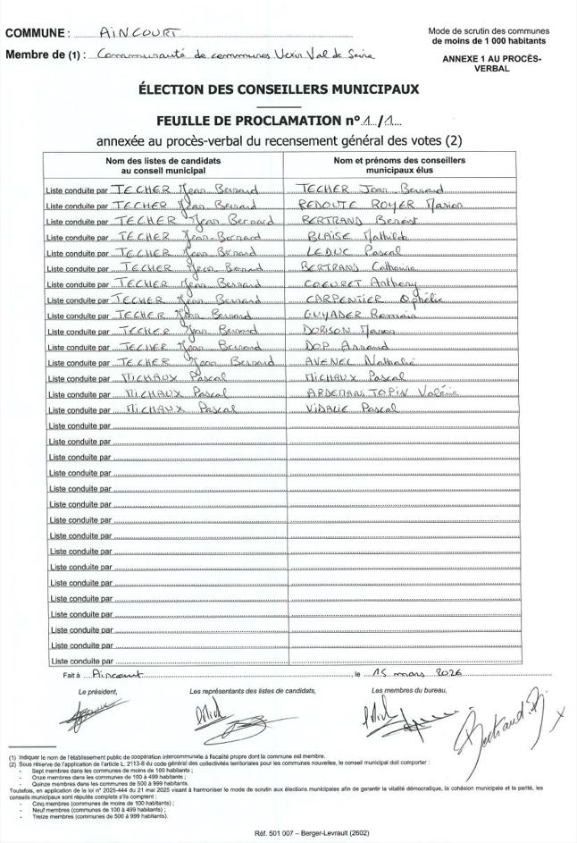 Feuille proclamation