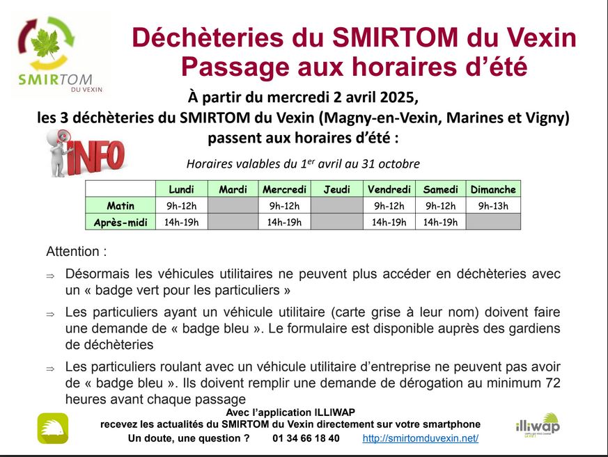 Horaires déchèterie