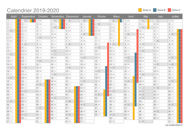 calendrier vacances 2019 2020